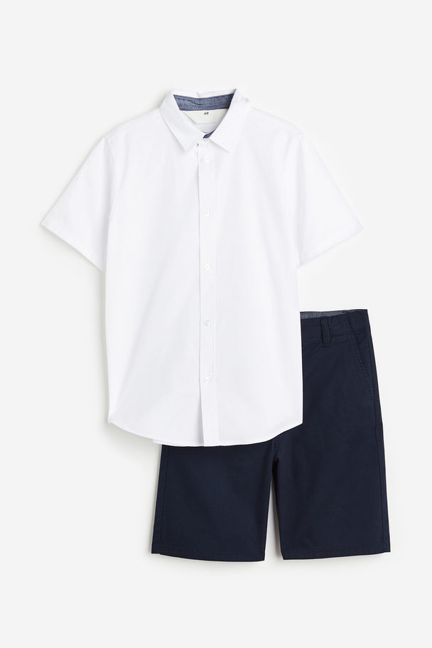 H&M 2-teiliges Baumwollset Weiß/Marineblau