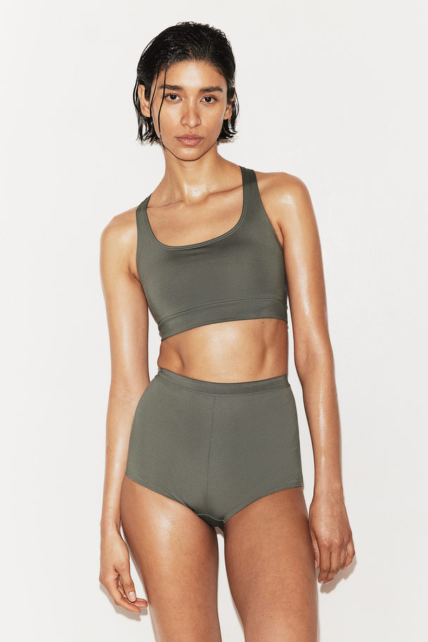 H&M Sports Shortie Bikini Bottoms Dark Khaki Green