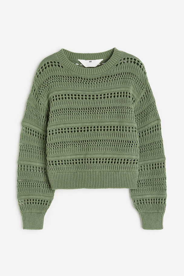 H&M Crochet-look Jumper Khaki Green