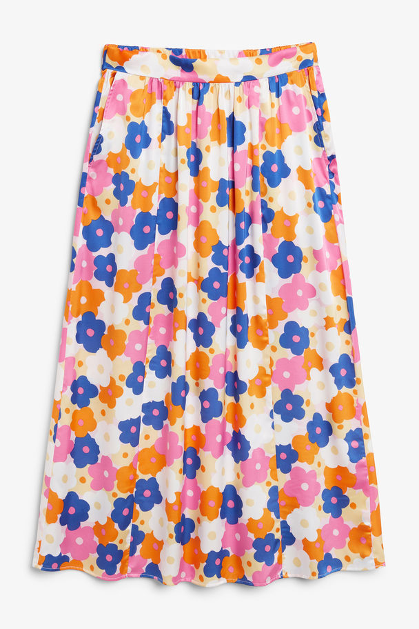 Monki Floral Satin High Waist Midi Skirt Pop Flowers
