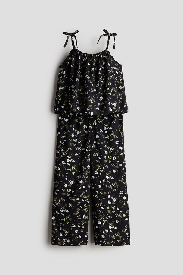 H&M 2-piece Top And Trousers Set Black/floral