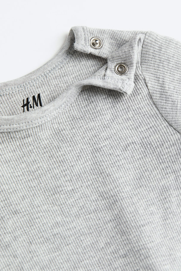 H&M 2-pack Adjustable-fit Long-sleeved Bodysuits Grey Marl/white