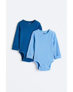 2-pack Adjustable-fit Long-sleeved Bodysuits Blue/dark Blue