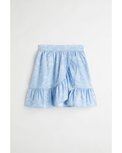 Flounce-trimmed Wrapover Skirt Light Blue/patterned