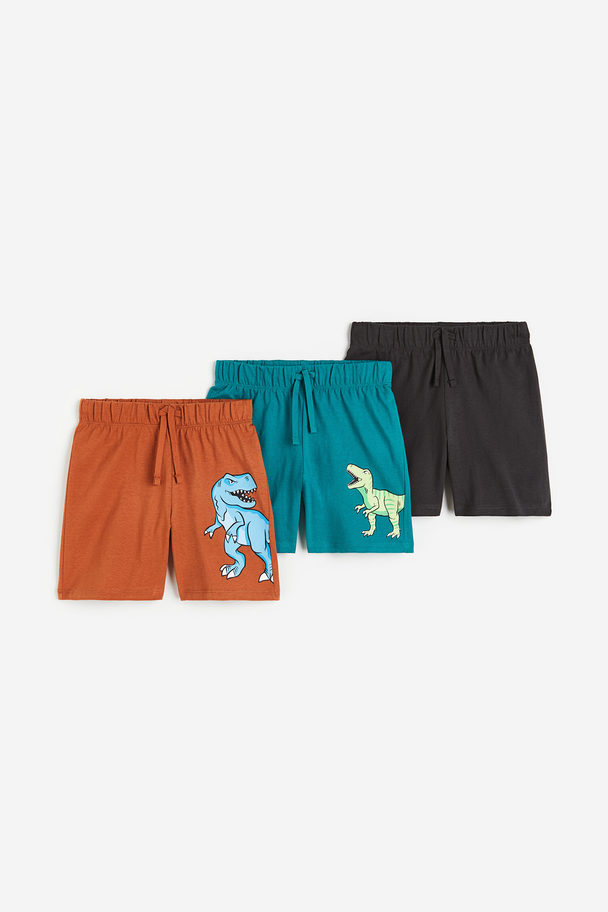 H&M Set Van 3 Pull-on Shorts Bruin/dinosaurussen