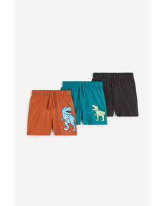 Set Van 3 Pull-on Shorts Bruin/dinosaurussen