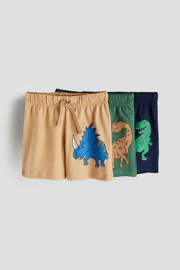 H&M 3-pack Pull-on Shorts Dark Blue/dinosaurs