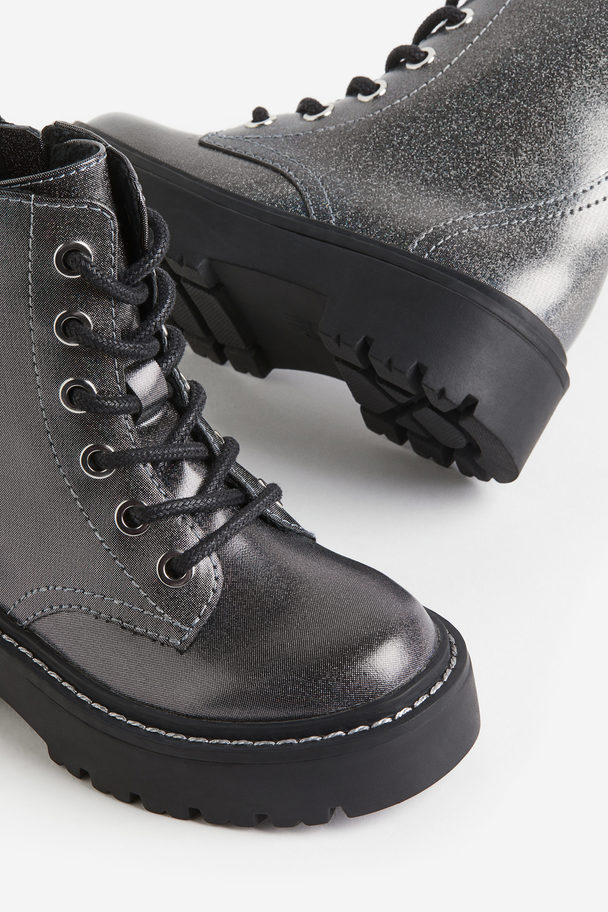 H&M Lace-up Boots Silver-coloured