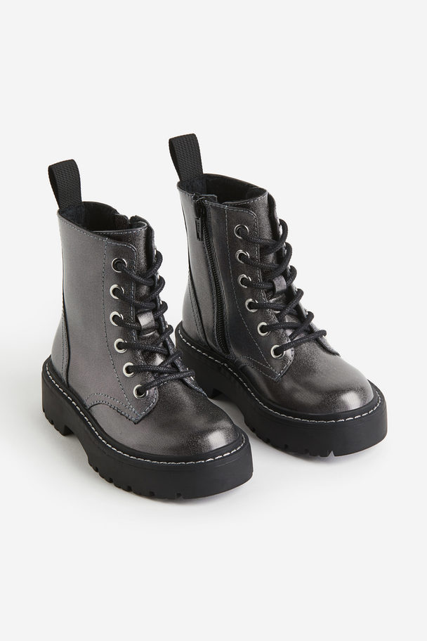 H&M Lace-up Boots Silver-coloured