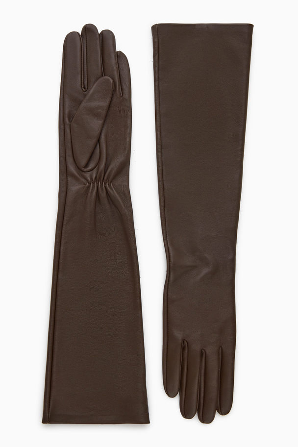 COS Long Leather Gloves Dark Brown