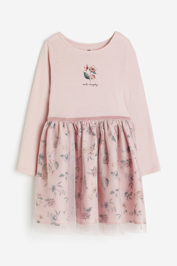 H&M Tulle-skirt Jersey Dress Dusty Pink/smile Everyday