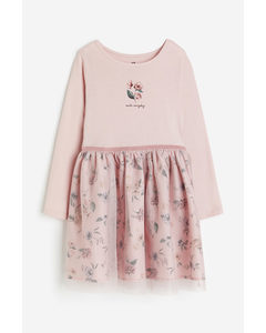 Tulle-skirt Jersey Dress Dusty Pink/smile Everyday
