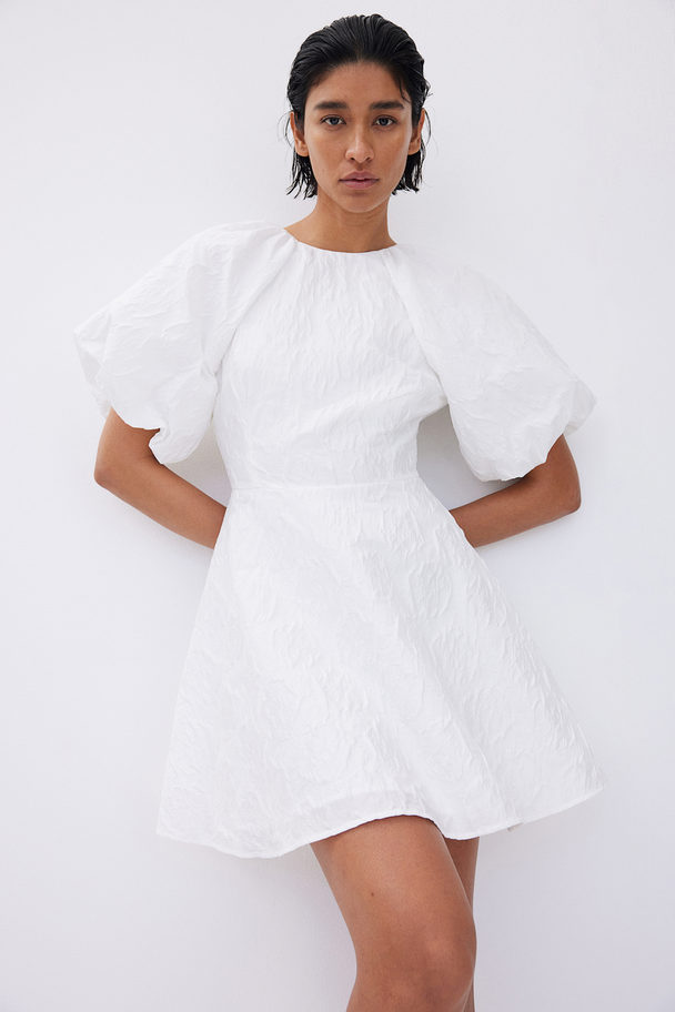 H&M Jacquard-weave Tie-back Dress White