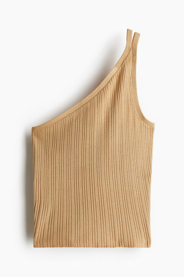 H&M Ribgebreide One-shouldertop Beige