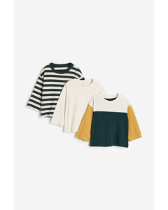 3-pack Cotton Jersey Tops Light Beige/striped