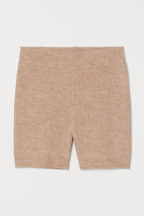 H&M Rib-knit Shorts Beige Marl