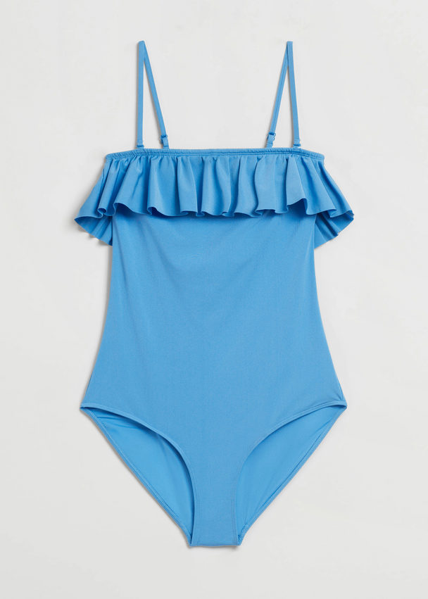 & Other Stories Frill Bandeau Swimsuit Blue
