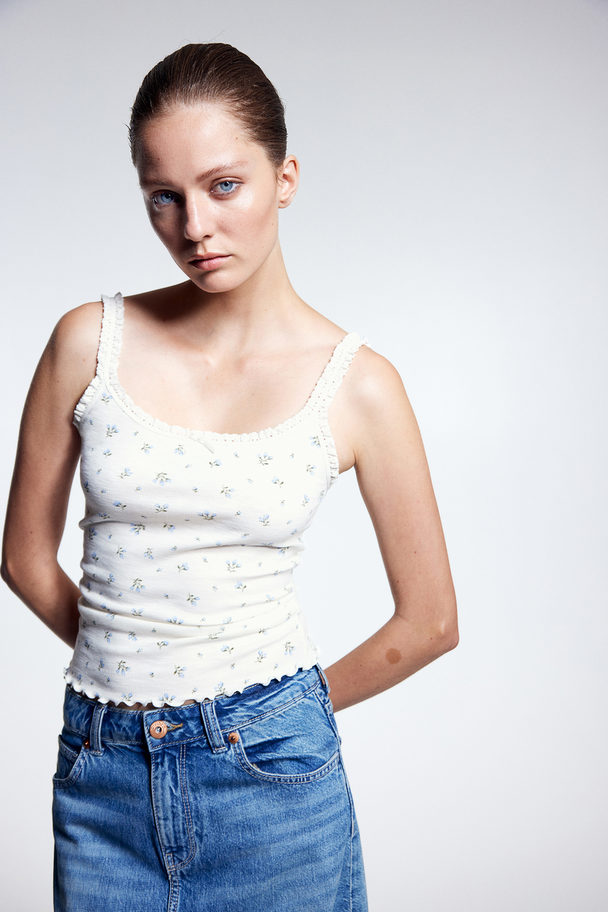 H&M Lace-trimmed Strappy Top Cream/floral