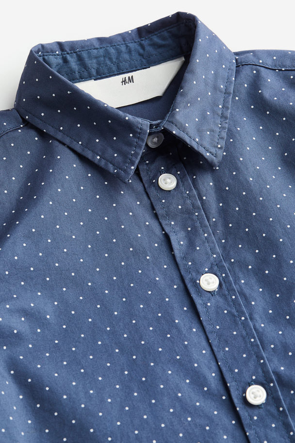 H&M Katoenen Overhemd Met Korte Mouwen Marineblauw/stippen