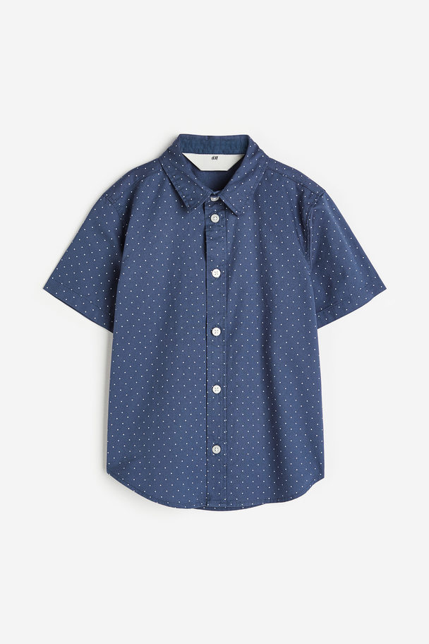 H&M Katoenen Overhemd Met Korte Mouwen Marineblauw/stippen