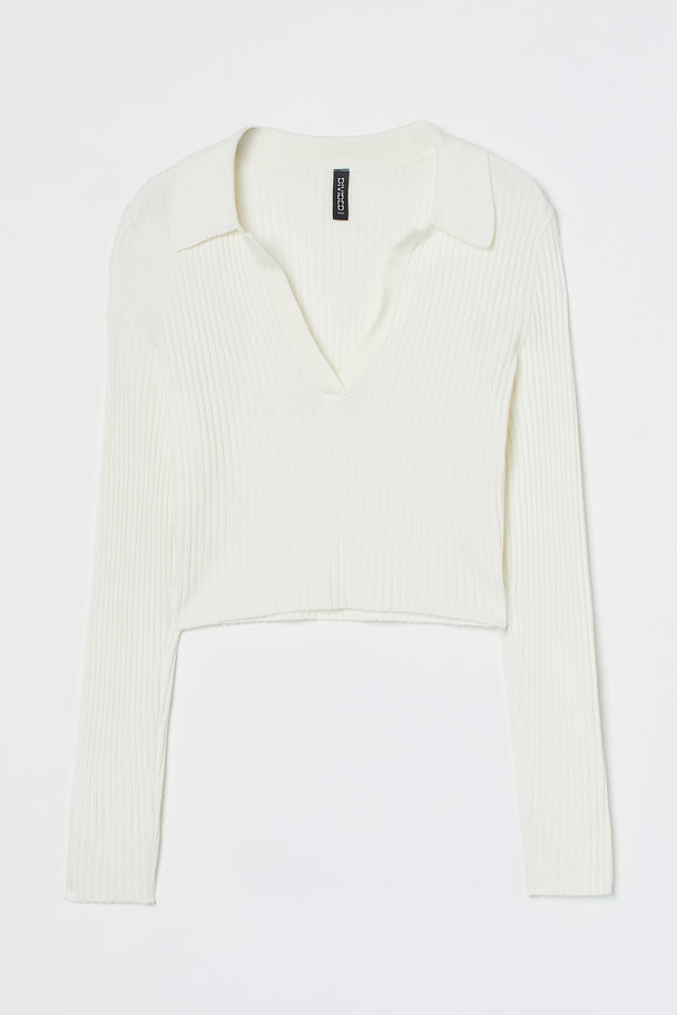 H&M Collared Ribbed Top White