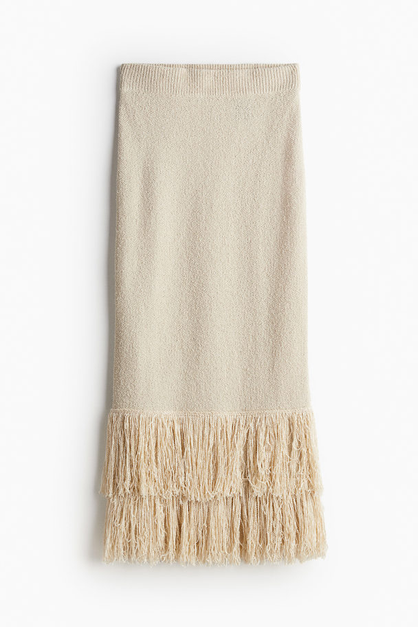 H&M Rok Met Franje Lichtbeige