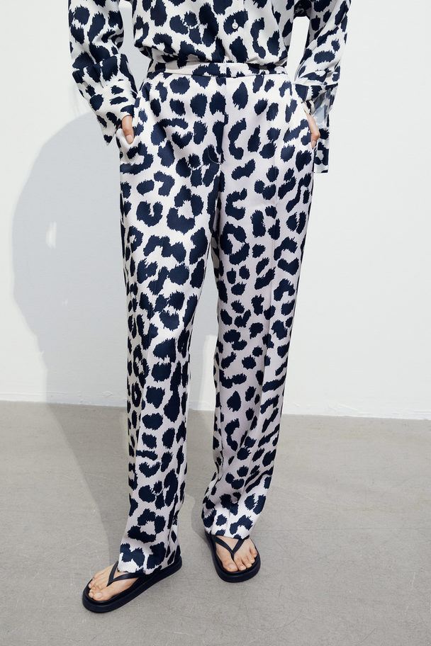 H&M Straight Trousers White/leopard Print