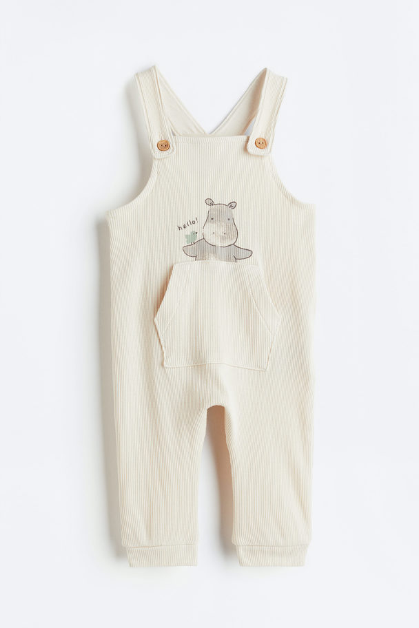 H&M Ribbed Cotton Dungarees Natural White/hippo