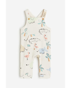 Ribbed Cotton Dungarees Natural White/animals