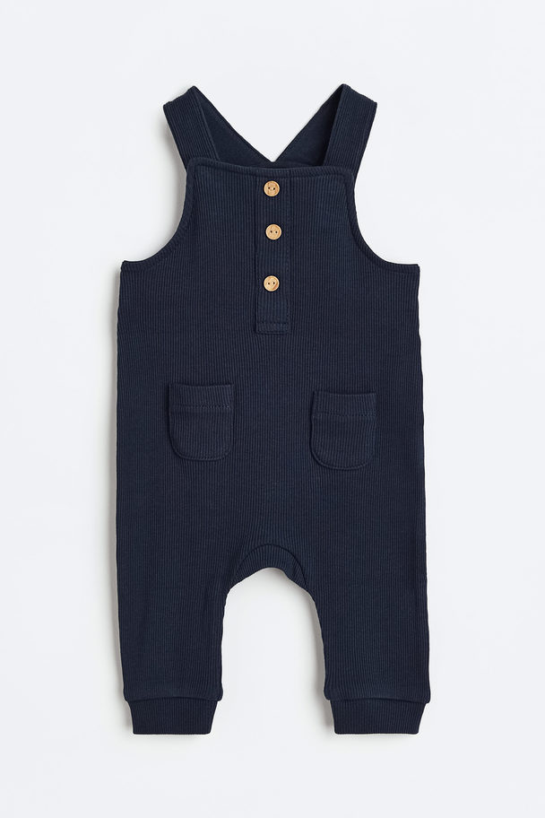 H&M Ribbed Cotton Dungarees Navy Blue