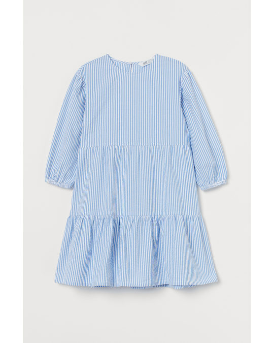 H&M Puff-sleeved Dress Light Blue/white Striped