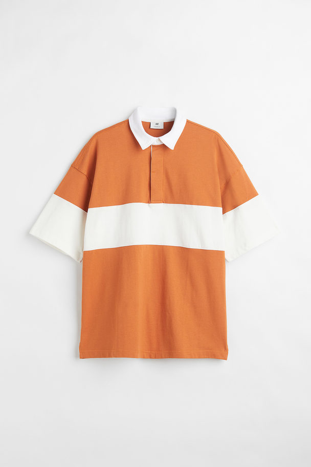 H&M Oversized Fit Short-sleeved Rugby Shirt Orange/block-coloured