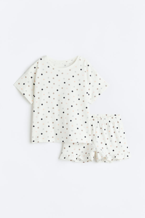H&M Pyjama mit Volantbesatz Weiß/Gepunktet