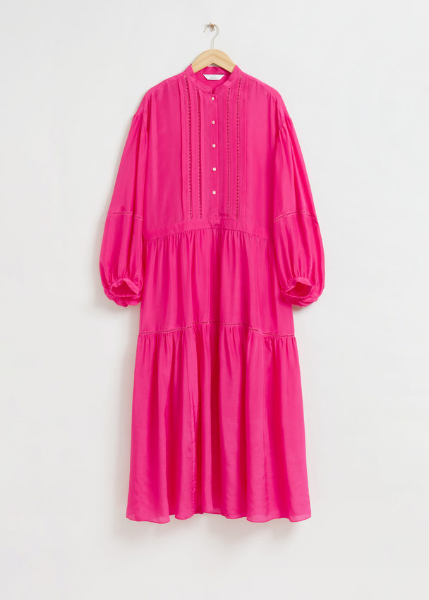 & Other Stories Relaxed Lace Trimmed Tunic Dress Bright Pink