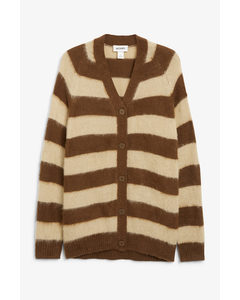 Long Knitted Cardigan Brown Stripes