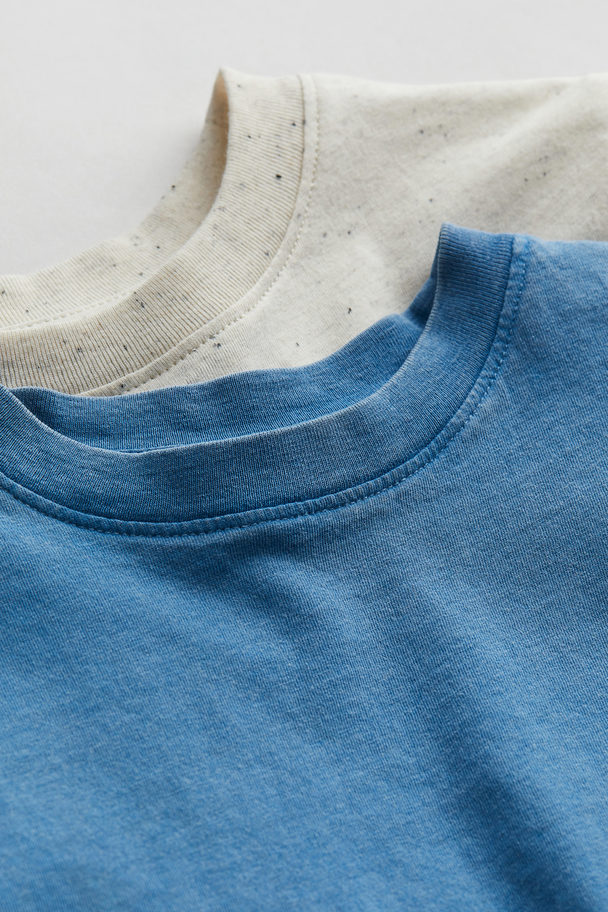 H&M Set Van 2 T-shirts Van Katoenen Tricot Gebroken Wit/blauw