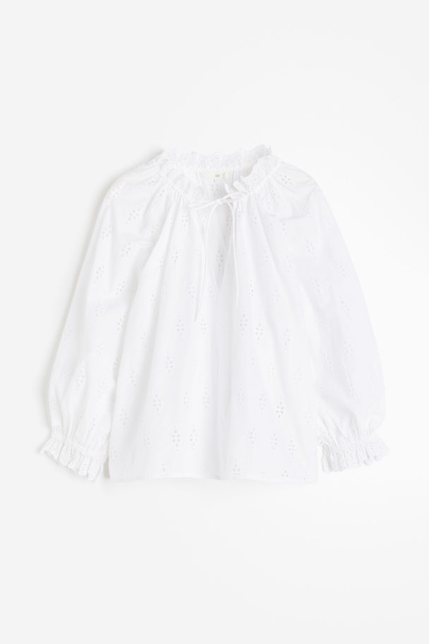 H&M Bluse mit Broderie Anglaise Weiß