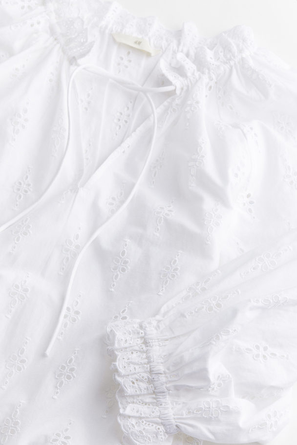 H&M Bluse mit Broderie Anglaise Weiß