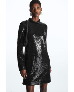 Recycled Sequinned Mini Dress Black