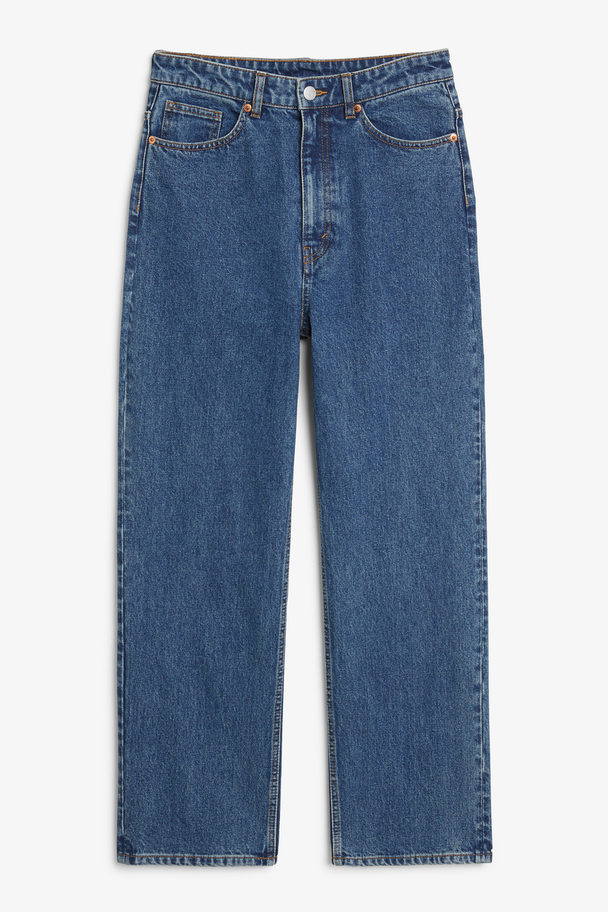 Monki Zami Blauwe Rechte Jeans Met Extra Hoge Taille Middenblauw