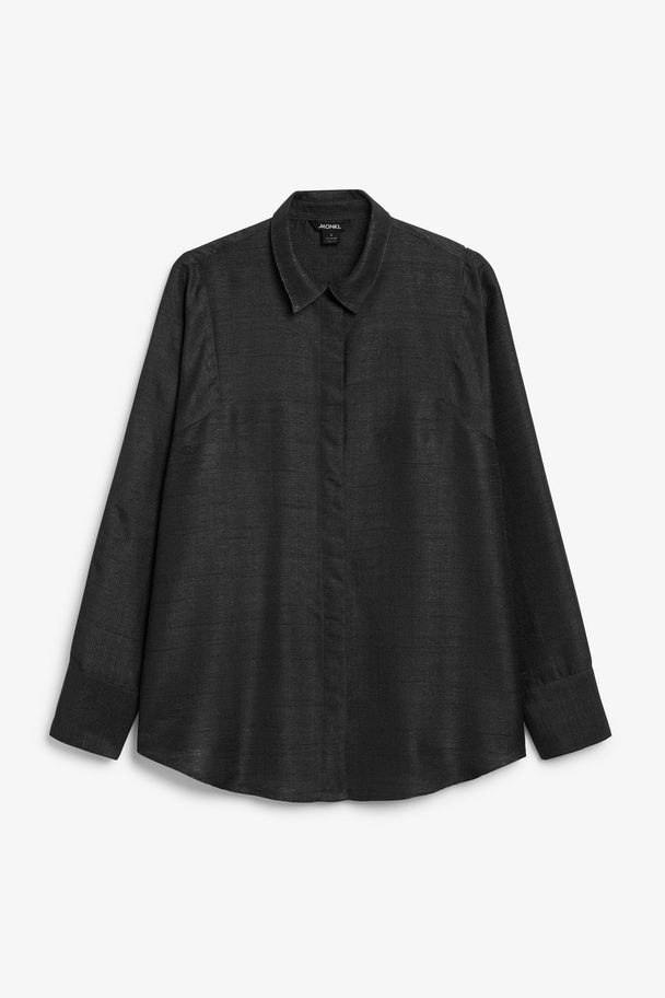 Monki Glanzend Zwart Oversized Hemd Zwart