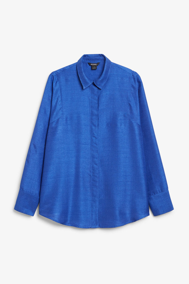 Monki Oversized Shiny Blue Shirt Blue