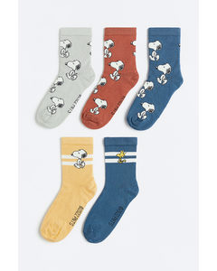 5-pack Patterned Socks Light Grey/snoopy