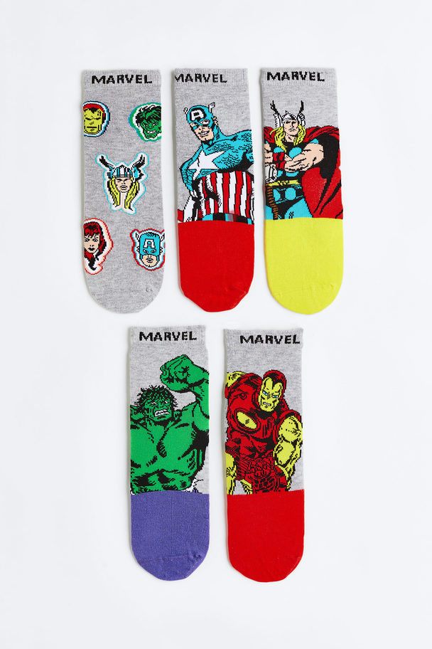 H&M 5-pack Patterned Socks Light Grey/marvel Comics