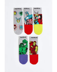 5-pack Patterned Socks Light Grey/marvel Comics