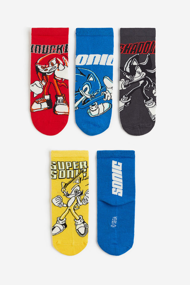 H&M 5-pack Patterned Socks Bright Blue/sonic The Hedgehog