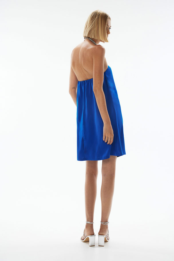 H&M Chain-detail Halterneck Dress Bright Blue