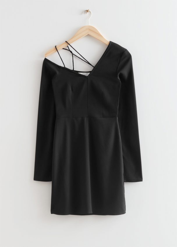 & Other Stories Asymmetric One-shoulder Mini Dress Black