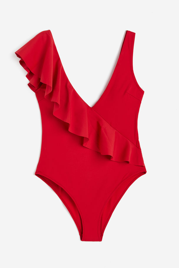 H&M Badeanzug mit wattierten Cups und High Leg Rot