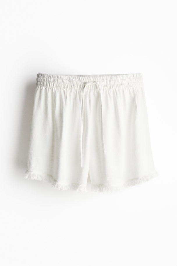 H&M Dra-på-shorts I Linmix Crèmevit